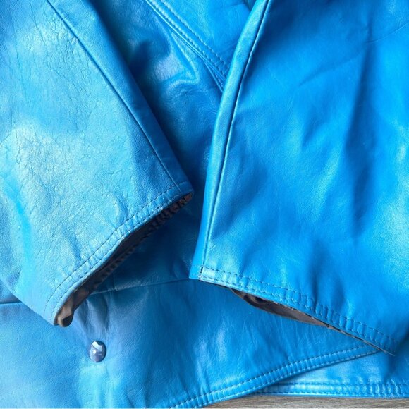 Vintage 80s BB Dakota Blue Leather Bomber Moto Jacket Made in Canada - Picture 7 of 16